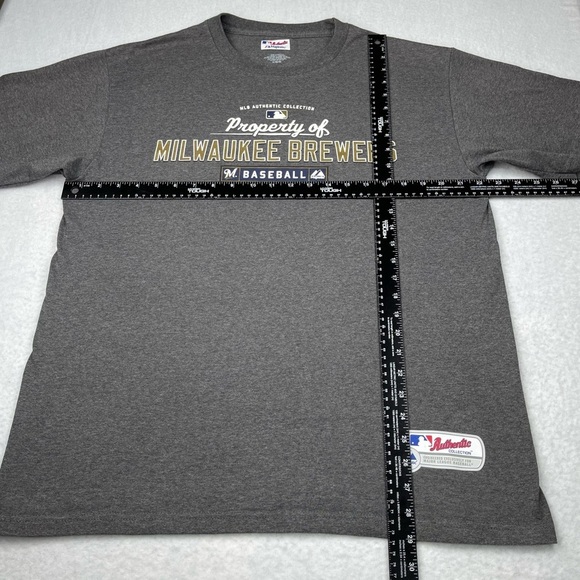Milwaukee Brewers T-Shirt‎ Mens Large L Grey Graphic Tee MLB Authentic Majestic - Picture 5 of 9